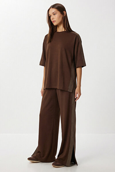 Lovelyİstanbul Oversize Slit Modal Suit with Parachute Trim Lby0043 Brown