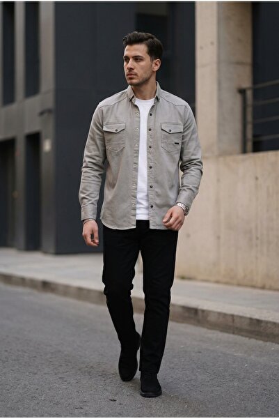 bombe Men's Slim Fit Skinny Fit Denim Shirt