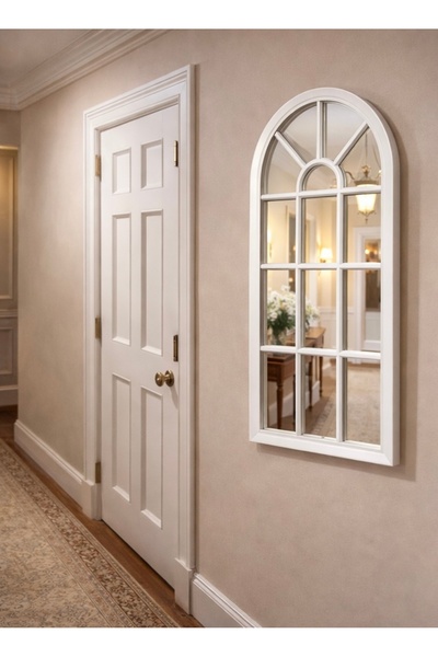 KELEN DEKORASYON Beyaz Dekoratif Pencere Görünümlü Ayna