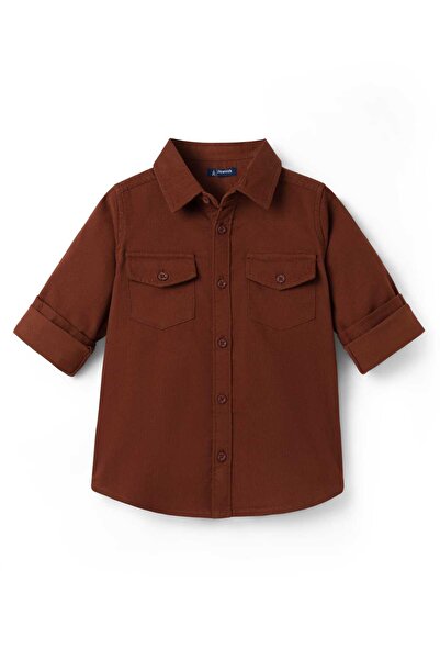 Pine kids Cotton Woven Full Sleeves Solid Shirt - Brown