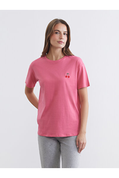 LC Waikiki Tricou de damă cu guler rotund și broderie cu cireșe