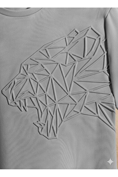 Afri Men's Gray Gofre Printed Geometric Tiger T-Shirt |   Full-Fit Crew Neck ...