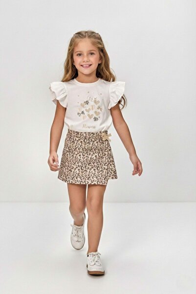 Mnk Baby&Kids Fustă leopard pentru fete și tricou cu volane, combinație în 2 ...