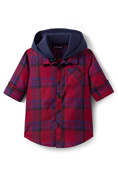 Pine kids Cotton Woven Full Sleeves Hooded Shirt with Checks Prints - Red