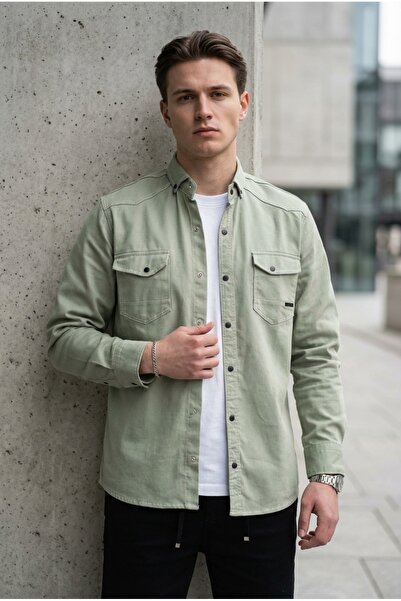 bombe Men's Slim Fit Skinny Fit Denim Shirt