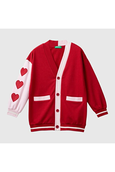 Benetton كارديجان بناتي أحمر 32N4C600G
