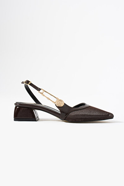 Gökçe Shoes Mire Kahve Fileli Toka Detay Kadın Topuklu Babet Ayakkabı
