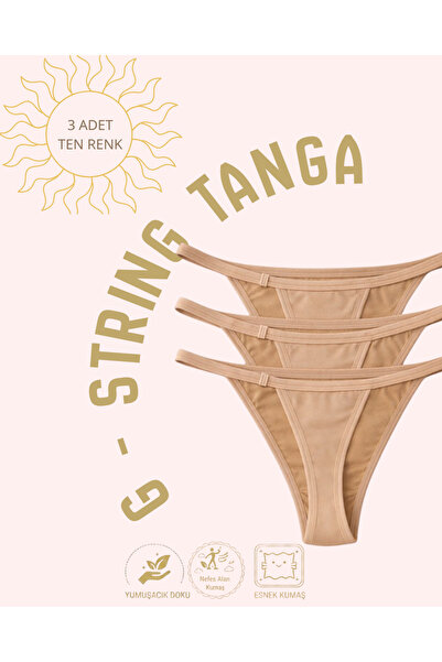 NO BRAND Kadın G String | Pamuklu İpli Tanga 3 lü Paket