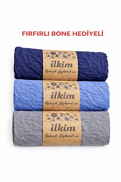 cs ilkim Firfirli Bone Gifted Scratching Shawl 3-Piece Navy Blue-Blue-Gray