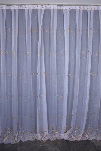 AKÇA TEKSTİL Brode 2450 Desen White Color Single Wing Ready-Made Pleated Back...