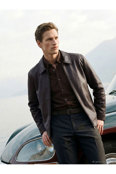 LC Waikiki RMZ GİYİM FARKIYLA StandartKalıp Erkek Deri Görünümlü Mont