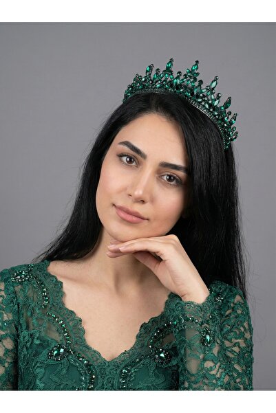 Magic Tiara Kristal Taşlı Kraliçe Model Gelin Tacı - Işıltılı Düğün Saç Akses...