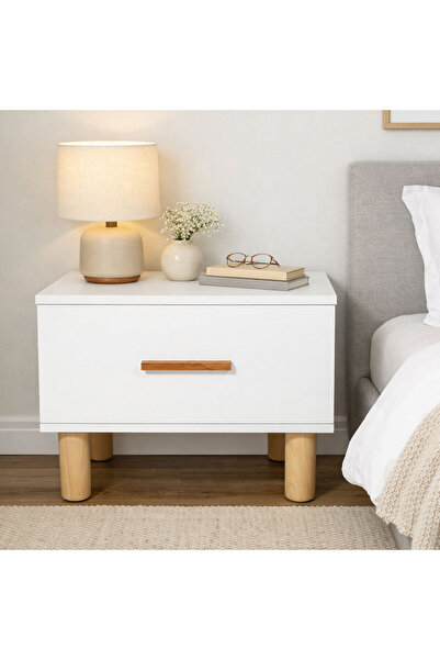 Ratemo Mobilya Beyaz Çekmeceli Komodin | Yatak Odası & Bebek Odası için Moder...