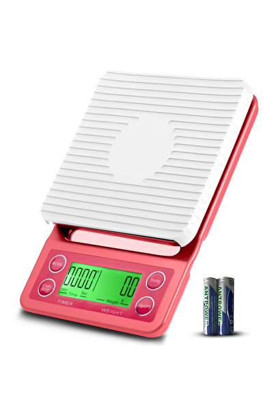 MIBRU ميزان قهوة رقمي وردي اللون مزود بمؤقت - ميزان دقيق لتحضير القهوة المقطر...