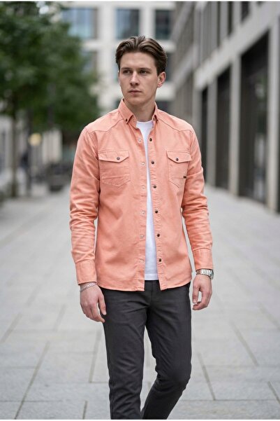 bombe Men's Slim Fit Skinny Fit Denim Shirt