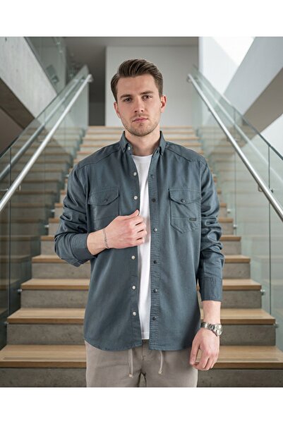 bombe Men's Slim Fit Skinny Fit Denim Shirt