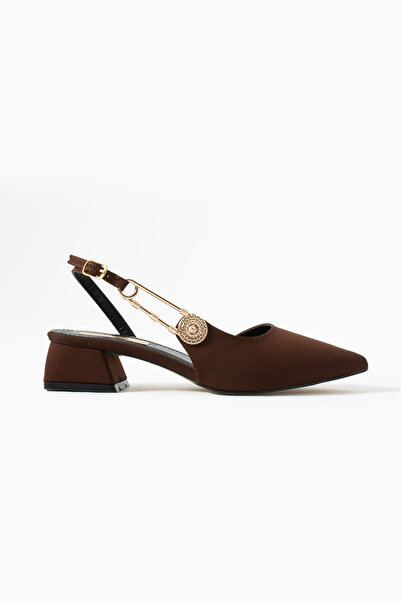 Gökçe Shoes Mire Kahve Mat Saten Toka Detay Kadın Topuklu Babet Ayakkabı