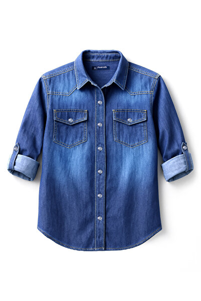 Pine kids Denim Woven Full Sleeves Washed Shirt - Blue