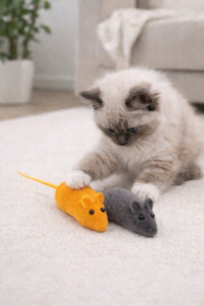 Arvital Cat Play and Training Mouse Set of 2 (2 Pieces) |   Soft Plush Mouse Toy