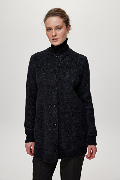 Zühre Collar Detailed Buttoned Black/Silver Cardigan 0032