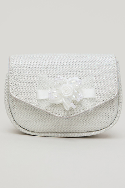 R&B حقيبة كتف للبنات بلون فضي مزينة بتطريزات