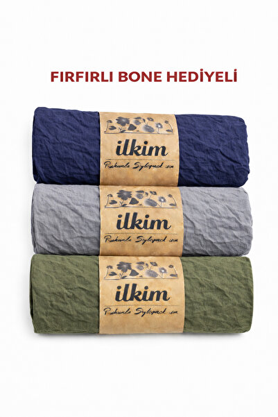 cs ilkim Firfirli Bone Gift Set 3-Piece Shawl Navy Blue-Khaki-Gray