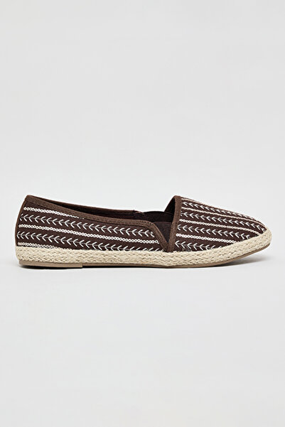 R&B Women's Brown Patterned Espadrille Flat Shoes