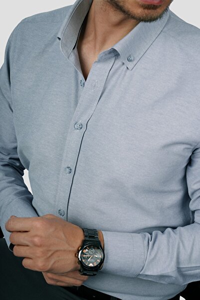 Etikmen Gray Collar Buttoned Premium Chambray Slimfit Men's Shirt