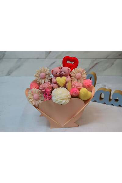 Luxora Decorative set – heart-shaped stand with bear and flowers