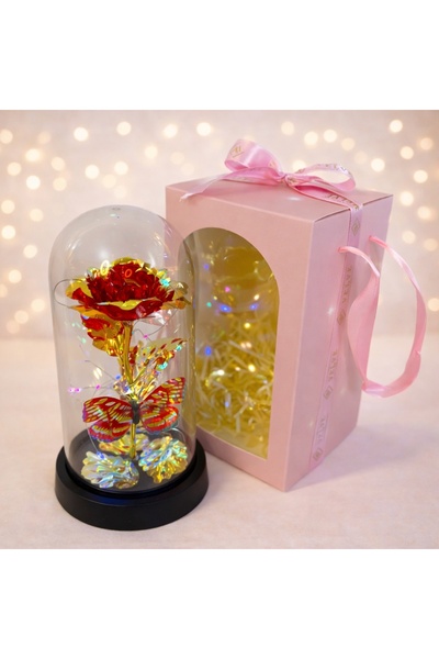 velve Handmade red-gold rose with metallic effect and LED lighting, in a plas...