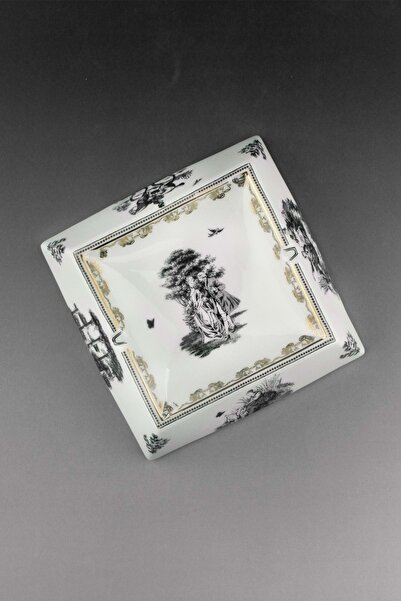 Bursa Porselen Dekor Black Royal Gold Square Porcelain Ashtray