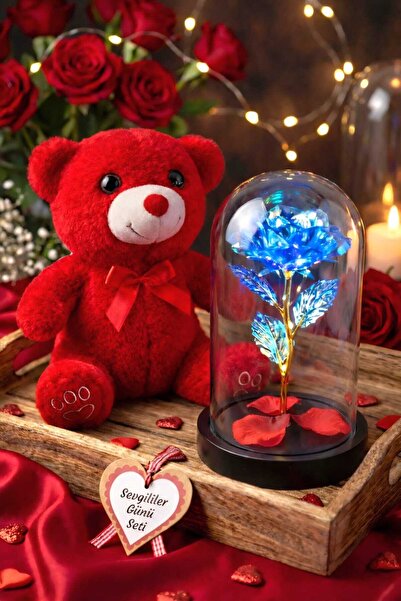 Fidan oyuncak Romantic Valentine's Day Gift Set 25 cm Plush Bear, Lighted Ros...