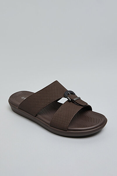 R&B Men's Brown Textured Flat Sandals