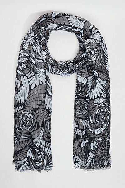 R&B Women's Black Floral Print Scarf, 180X85cm