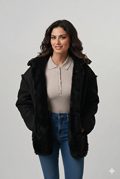 PIQUE Women's coat plush lined women's oversize suede coat