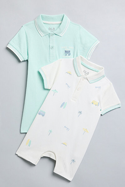 R&B Boy's Cream 2 Pack Printed Rompers
