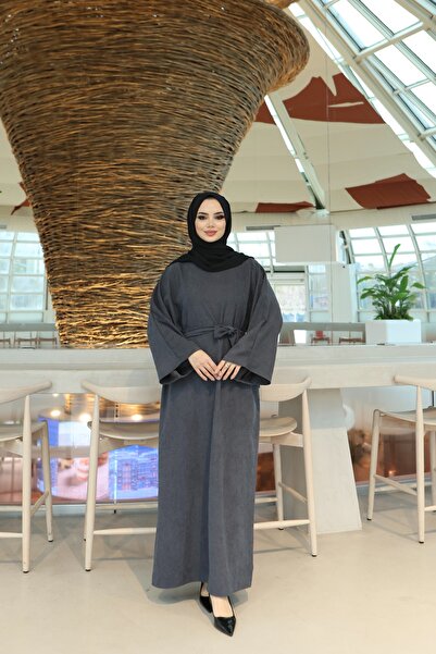 NİSUM MODA Textured Belted Modal Dress