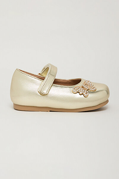 R&B Girl's Gold–colored Appliqued Mary Jane Shoes