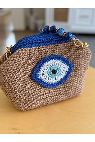 DISENOOBAG Göz Nazar Figürlü Hasır Boncuk Saplı Burslu Clutch