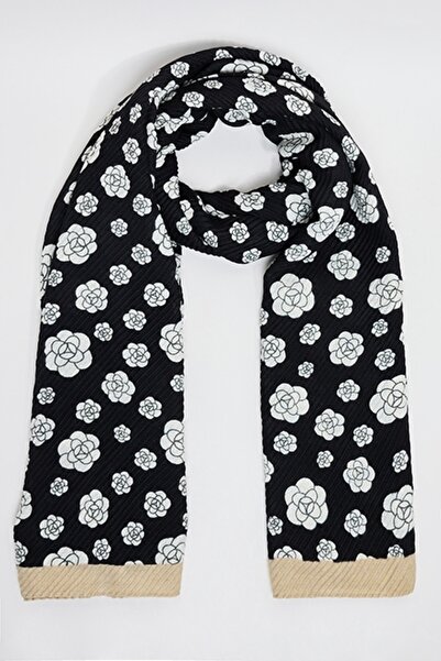 R&B Women's Black Floral Print Scarf, 180X85cm