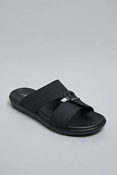 R&B Men's Black Textured Flat Sandals