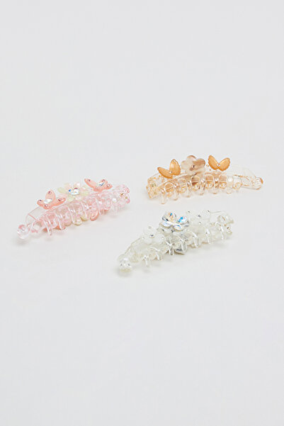 R&B Women's Pink 3 Piece Embellished Claw Clips