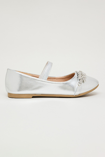 R&B Girl's Silver–colored Embellished Ballerinas