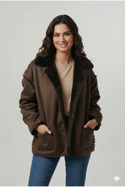 PIQUE KADIN MONT Peluş Astarlı Kadın Oversize Süet Mont ( Büyük kalıp )