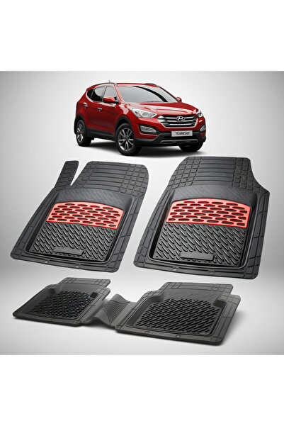 TEAMCAR Hyundai Santa Fe 2012-2018 Floor Mats | Rubber Floor Mat | Red