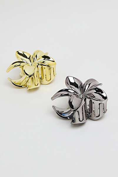 R&B Women's Silver–colored 2 Pack Flower Claw Clips