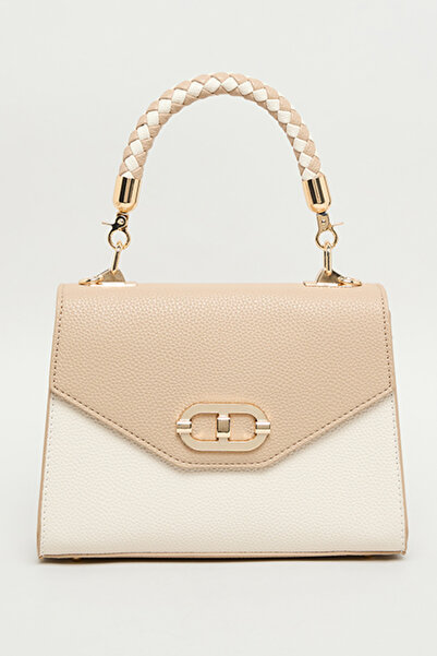 R&B Women's Beige Color Block Top Handle Bag