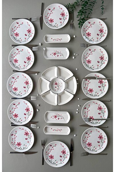 Hooly Home Pembe Bahar 12 Kişilik 23 Parça Kahvaltı Takımı - Brunch Set