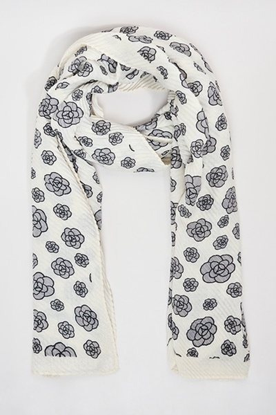 R&B Women's White Floral Print Scarf, 180X85cm