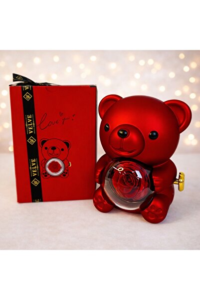 velve Red teddy bear gift with cryogenic rose and gold chain with pendant, su...